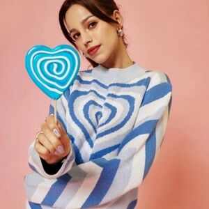 Cider Blue Swirl Powderpuff Sweater NEW NWT Size XXL Mockneck Pullover